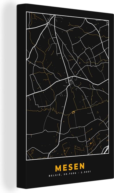 Canvas Schilderij Mesen - Goud - Kaart - Plattegrond - Stadskaart - 20x30 cm - Wanddecoratie