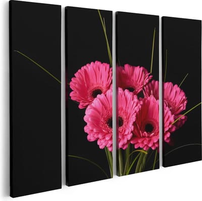 Artaza Canvas Schilderij Vierluik Roze Gerbera Bloemen - 80x60 - Foto Op Canvas - Canvas Print