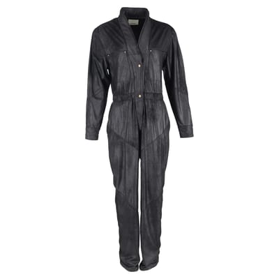 Isabel Marant Junna jumpsuit met lange mouwen in zwart imitatieleer