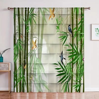 Een Gordijn met Bamboe Bladeren Print voor Woonkamer Verduisteringsstof Aangepaste Haak Decoratieve Gordijnen 2 Stuks Gratis Verzending 2x50W130H(CM)40x51in&Grommet Top