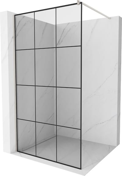 Mexen Kioto douchewand Walk-in 100 x 200 , zwart raster 8 mm, geborsteld nikkel - 800-100-101-97-77
