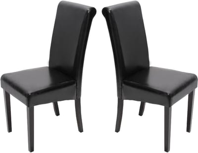 Set van 2 eetkamerstoelen Keukenstoel Novara II, leer ~ zwart, donkere poten