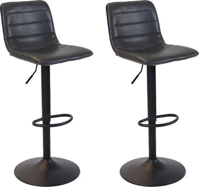 Bronx71® Industriële Barkruk Boston leer antraciet 60 - 76 cm- draaibaar - Barkrukken set van 2 - barstoel