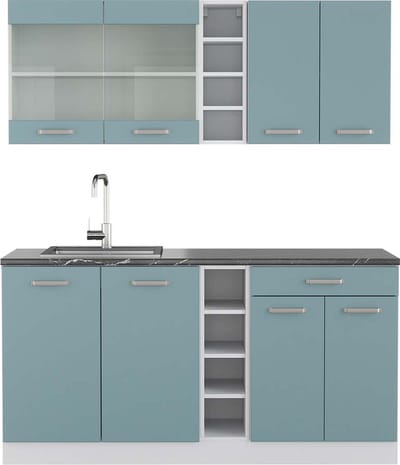 Vicco R-Line Eenpersoonskeuken – 160 cm, WB Antraciet Blauw-grijs/wit