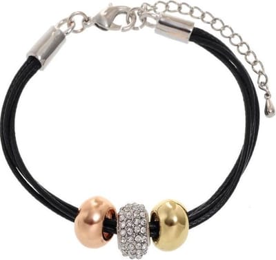 Behave - Armband waxkoord zwart - Kristalhanger - Trendy casual