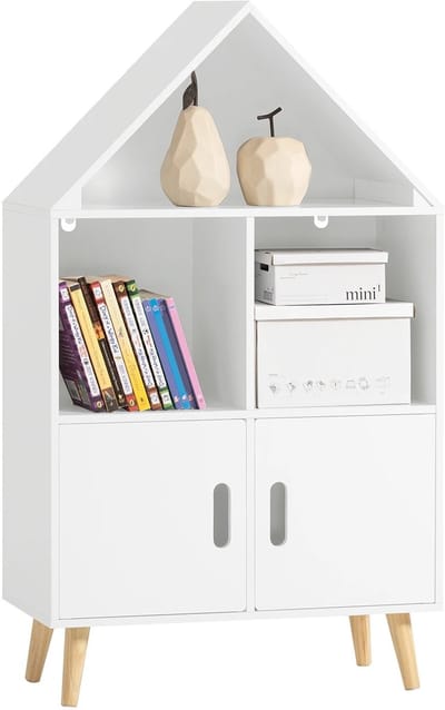 uJOY Kinderboekenkast - 3 open opbergvakken - 2 afsluitbare opbergvakken - Stabiele houten poten - Ruime opbergmogelijkheden