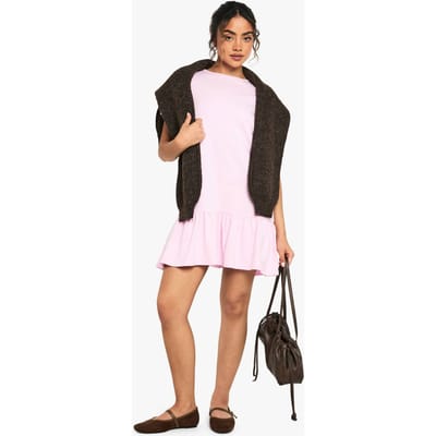 boohoo Dames Katoenen smockjurk met ruches en verlaagde zoom | Baby Pink | Maat: 8