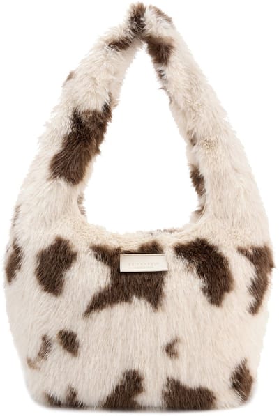 SEIDENFELT MANUFAKTUR schoudertas Letje Hobo Bag Cow White & Brown wit