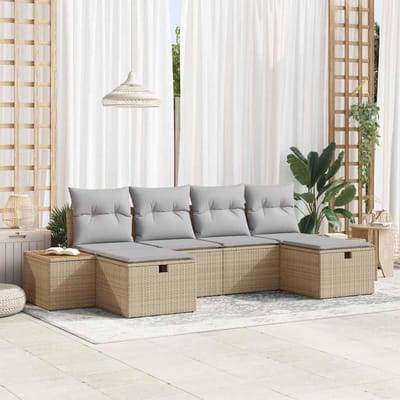 vidaXL - Tuinbank - Set - 6 - st - Beige - poly - rattan