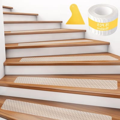 Set van 15 Antislip Trapmatten, Zelfklevend en Waterdicht, Ideaal voor Houten en Marmeren Trappen, 15 x 60 cm