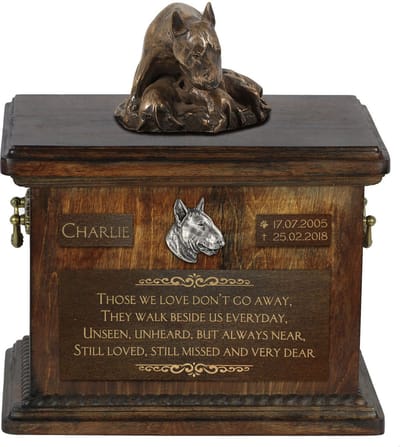 Bull Terrier VIII - gepersonaliseerde urn met beeldje voor hondenas