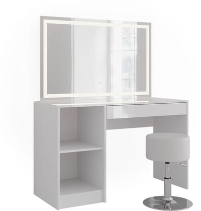 Vicco Sherry Kaptafel set met kruk – 119.8 cm met LED-verlichting en kruk Wit/wit hoogglans