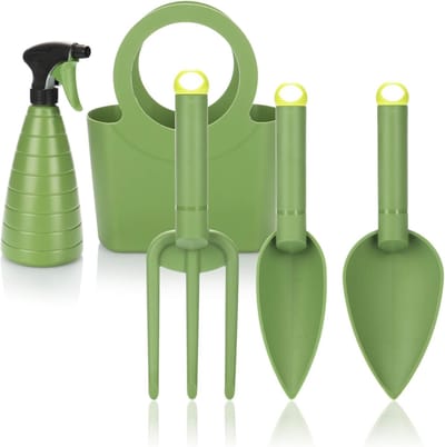 SnelShoppen - Premium Tuingereedschap Set voor Kinderen en Senioren - 5-delig Groen - Lichte en Praktische Tuinhelpen met Sproeiflacon en Draagtas - R