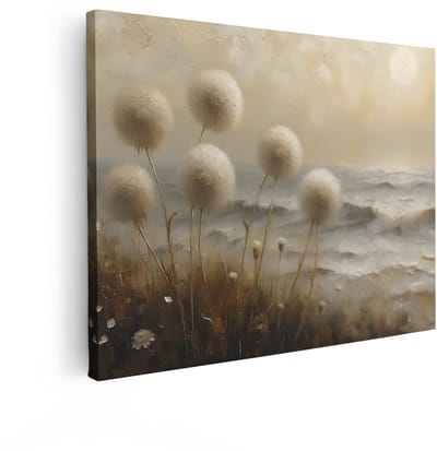 Artaza Canvas Schilderij Paardenbloemen - 120x90 cm - Wanddecoratie Zee - Muurdecoratie Natuur - Decoratie Bloemen Landschap