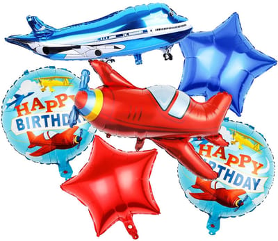 Dailygoods- Vliegtuigballonnen Verjaardag - 6 Stuks - Folieballonnen - Helium Ballonnen - Vliegtuigdecoratie - Veiligheidswaarschuwing - Verjaardagsballonnen