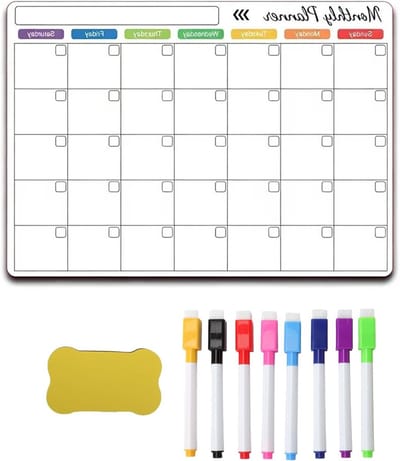 Maandplanner met Magnetische Functie en Whiteboard, Herbruikbaar Planbord van 42x30cm, Inclusief 8 Stiften en Wisser voor Gezinsplanning, Kantoor en School