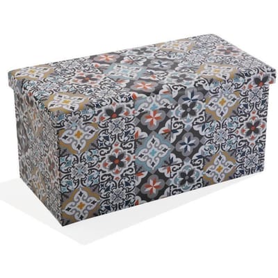 Coffre démontable avec couvercle Alfama - 37,5 x 76,5 x 38 cm - Pliant en similicuir - Gris et bleu - Versa gris