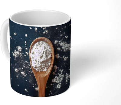 Mok - Koffiemok - Meel - Hout - Lepel - Mokken - 350 ML - Beker - Koffiemokken - Theemok