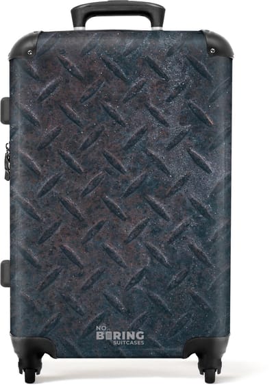 NoBoringSuitcases.com® - Koffer groot - Rolkoffer lichtgewicht - Donker metalen plaat met ruitstructuur - Reiskoffer met 4 wielen - Valies grote trolley XL op wieltjes - Harde reistrolley met TSA slot - 20 kg bagage - Reizen