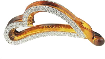 Bruine Vierkante Banaan Haarclip met Glitters en Kristallen