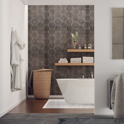 Zelfklevende tegelwandstickers voor keuken en badkamer - Cementtegels met zeshoeken en spinthout - 28 zeshoekige stickers, 10x9 cm