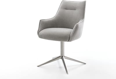 Eetkamerstoel Alja-Flex met armleuning kruispoot roestvrij staal zachte stof met structuur grijs 360° draaibaar rocker-functie pocketveer kern