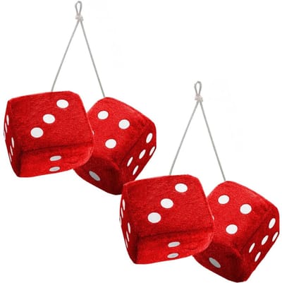 Daity 2 paar - Pluche dobbelsteen autohangers - 7 cm rode pluche autospiegel pluche dobbelstenen - autohanger driedimensionale kubus dobbelstenen (rood)