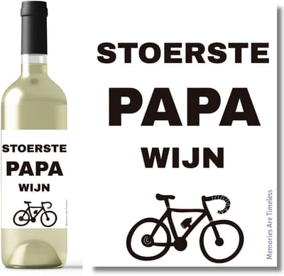 Wijnetiket – Stoerste papa wijn met racefiets – Cadeau voor sportieve vader - Vaderdag - Bedankje - Fiets liefhebber - Wielrennen - Verjaardag - Flesetiket
