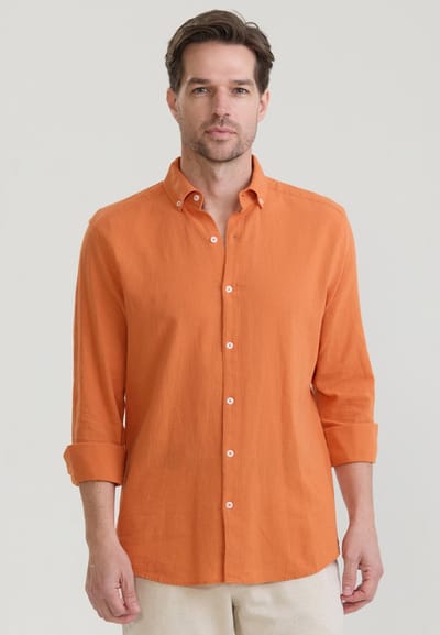 Felix Hardy Overhemd - Overhemden - Katoen Linnen Heren Oranje - L