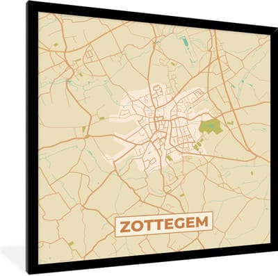 Fotolijst incl. Poster - Kaart - Retro - Plattegrond - Zottegem - Stadskaart - 40x40 cm - Posterlijst