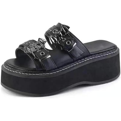 Dames Zomerslippers Zwart Gothic Punk Ronde Neus Platform Sandalen Dames Wedge Casual Schoenen Buty Damskie Na Koturnie 43 zwart