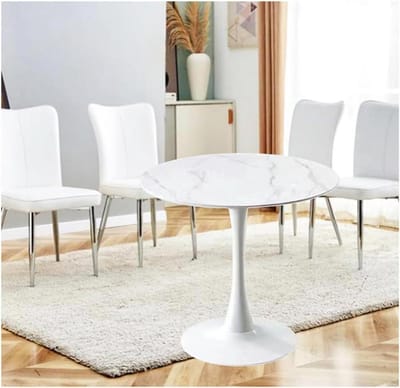 Eettafel Tulp - Keukentafel - Samen Eten - Granieten Blad - 80Cm - Wit