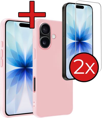 Hoesje - Met 2x Screenprotector - Geschikt voor Apple iPhone 17 - Sterk & Shockproof - Telefoon Hoes - Back Cover - Siliconen Case - Telefoonhoes - Lichtroze