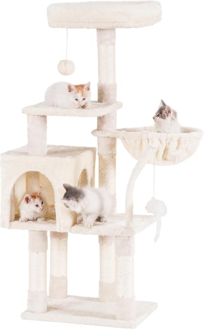 Famanu - Kattenkrabpaal met hangmat, stijlvolle kattenboom met zacht pluche