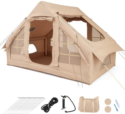 Opblaasbare tent - pblaasbare glamping tent - Waterdicht - Tot 6 personen - Beige - Camping - Tuin - Glamping - 300Lx 210B x 197H cm