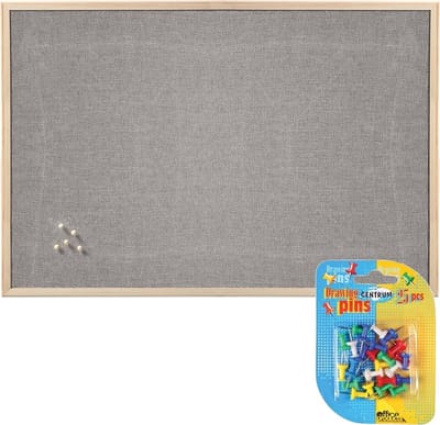 Prikbord incl. 25x punaises gekleurd - textiel - 60 x 80 cm - lichtgrijs
