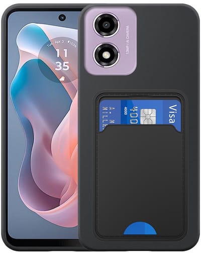 Geschikt voor Motorola Moto G Play 2024 Telefoonhoesje met TPU Pasjeshouder - Flexible Back Cover Case Siliconen TPU with Cardslot - Zwart - Smartphonica geschikt voor Motorola Moto G Play 2024