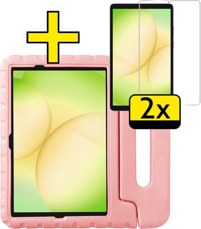 Hoes - Geschikt voor Samsung Galaxy Tab A11 Plus - Met 2x Screenprotector - Kinderhoes Shockproof Bumper - Kidsproof Case - Tablet Hoesje - Kinder Cover - Zalm