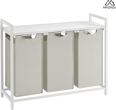 MIRA Home - Wasmand - Waszak - Wassorteerder - 3 vakken - Wit - 92.5x33x72