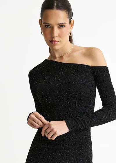 Zwarte midi-jurk met studs en hotfix-details