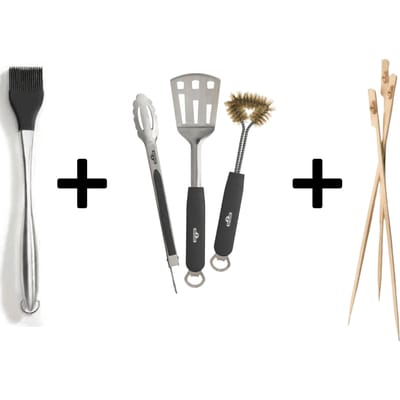 Napoleon All-Round Grillset, PRO Siliconen Kwast, Bamboespiezen en Driedelige Bestekset, Voor Onbezorgd Barbecueën, Compleet Pakket, Zwart