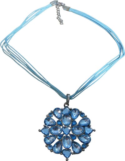 Ketting met ronde hanger bloem blaadjes strass stenen blauw #1
