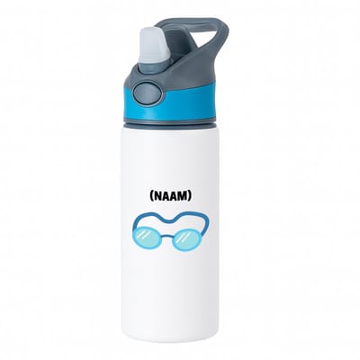 Hacebo® - Zwem met eigen naam waterfles met rietje blauw - Zwemmen - Zwemmer - Sport - water fles - 650ML
