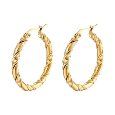 Aramat Jewels | Oorringen | Gedraaide Goudkleurige Oorringen 35mm – Swirl Design – RVS | | | |4mm | Staal | Volwassenen | Verkleurd niet