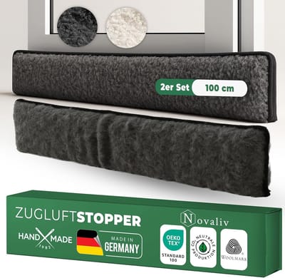 Tochtstopper voor deuren 100cm antraciet scheerwol  houdt tocht en kou tegen, dempt geluid/stof/licht, antislip, geen boren nodig; voor appartement/voordeur, dicht deurspleet af, set van 2