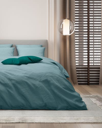 Mistral Home - DEKBEDOVERTREK - katoensatijnstreep - 140 x 200 cm + 65 x 65 cm - eenpersoons - satijnstreep - groen