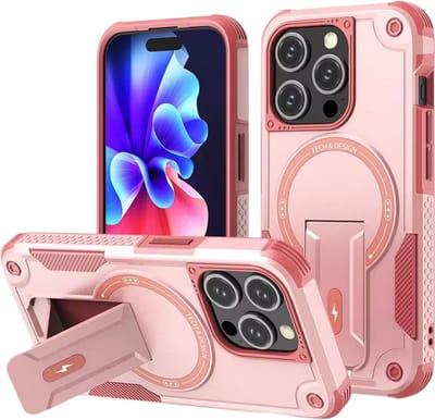Transparant Hoesje met Standaard – Geschikt voor iPhone 17 – Hardcase Telefoonhoes voor Draadloos Opladen en Valbescherming – Roze