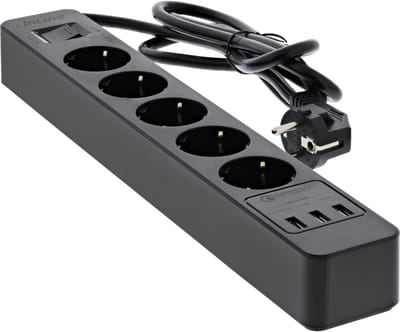 InLine stekkerdoos met 5 contacten en 3x USB - Quick Charge 3.0 / zwart - 1,5 meter