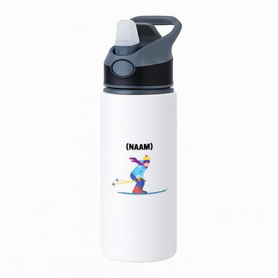 Hacebo® - skiën waterfles met rietje zwart - Sport - Skiër - Wintersport - water fles - 650ML
