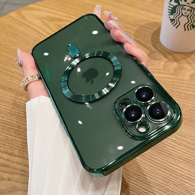 iPhone 14 Pro Magnetisch Hoesje Met Lensbeschermer - magsafe compatibel - siliconen - Transparant gekleurde rand - Rosegoud